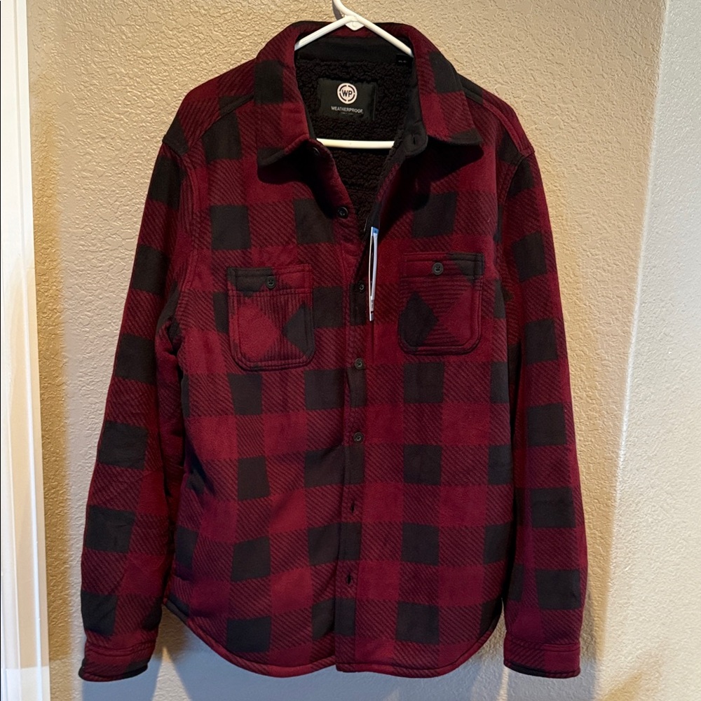 Weatherproof Men's Red and Black Plaid Shacket - NWT - Large